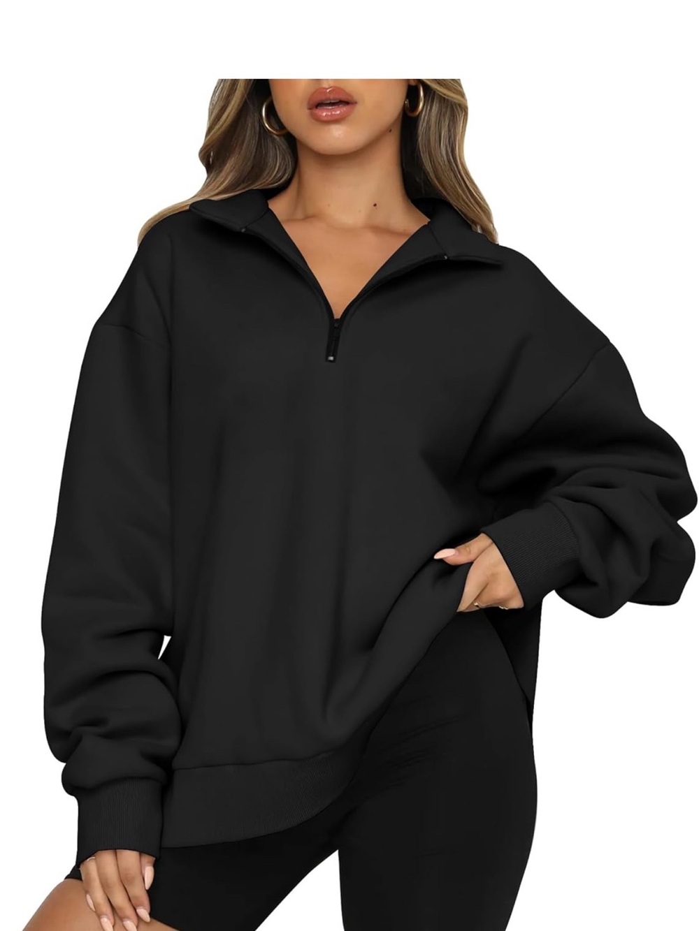 Women's Black Half-Zip Oversized Hoodie Sweatshirt